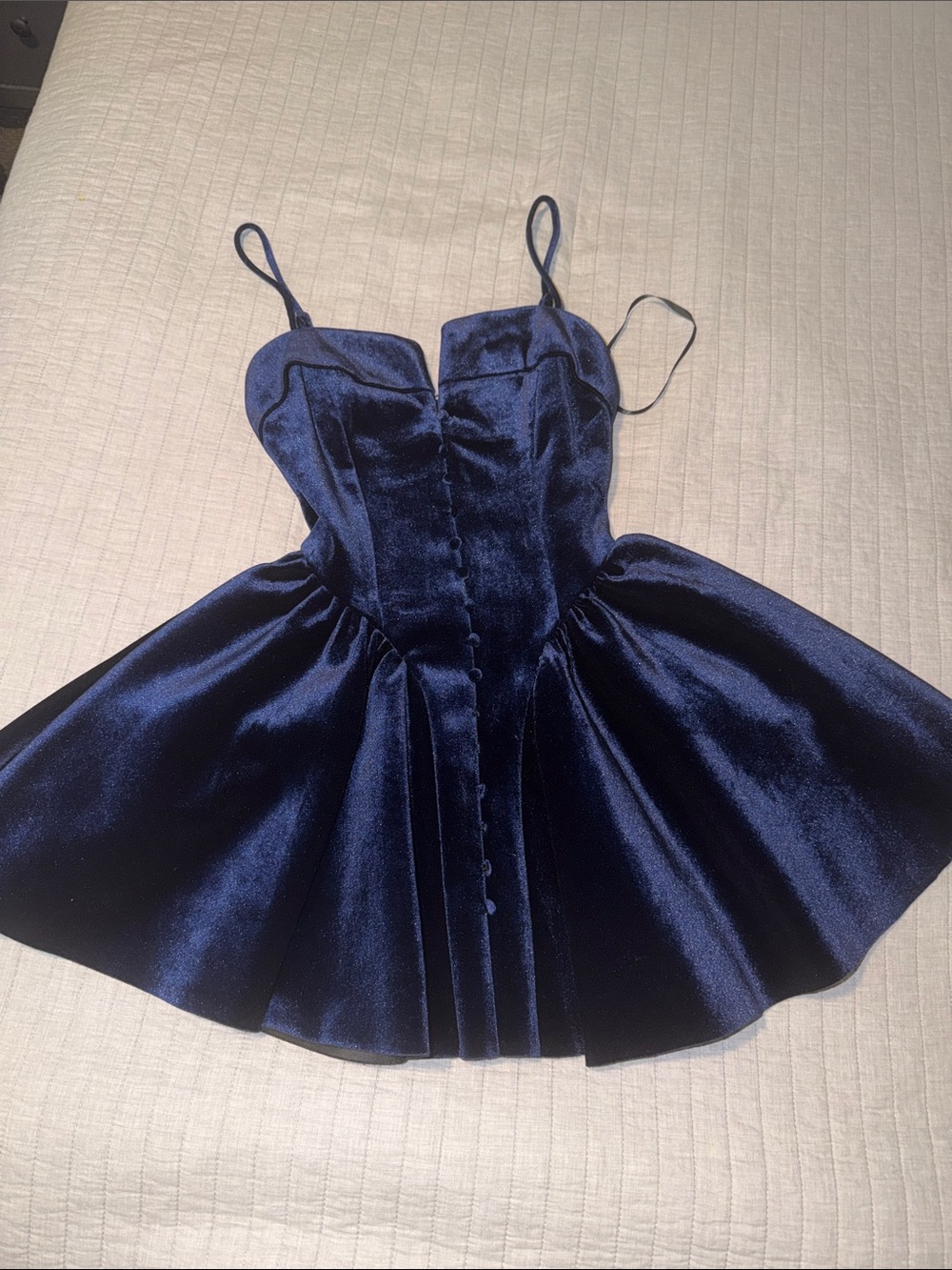 Windsor Navy Blue Velvet Spaghetti-Strap Fit-and-Flare Dress